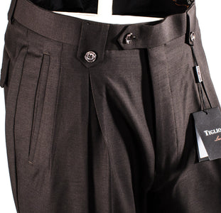 Tiglio Luxe Brown Wide Leg, Pure Wool Dress Pants 2576 TIG1003