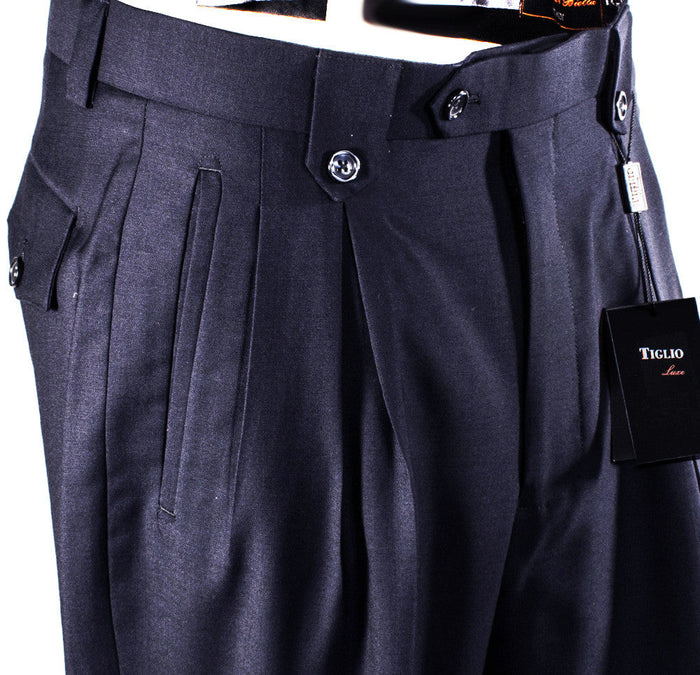 Tiglio Luxe Navy Wide Leg, Pure Wool Dress Pants 2576 TIG1002
