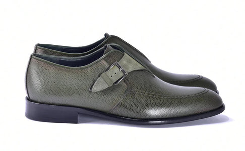 Corrente 6471 Leather Slip-On Monkstrap Shoe - Green - Image 2