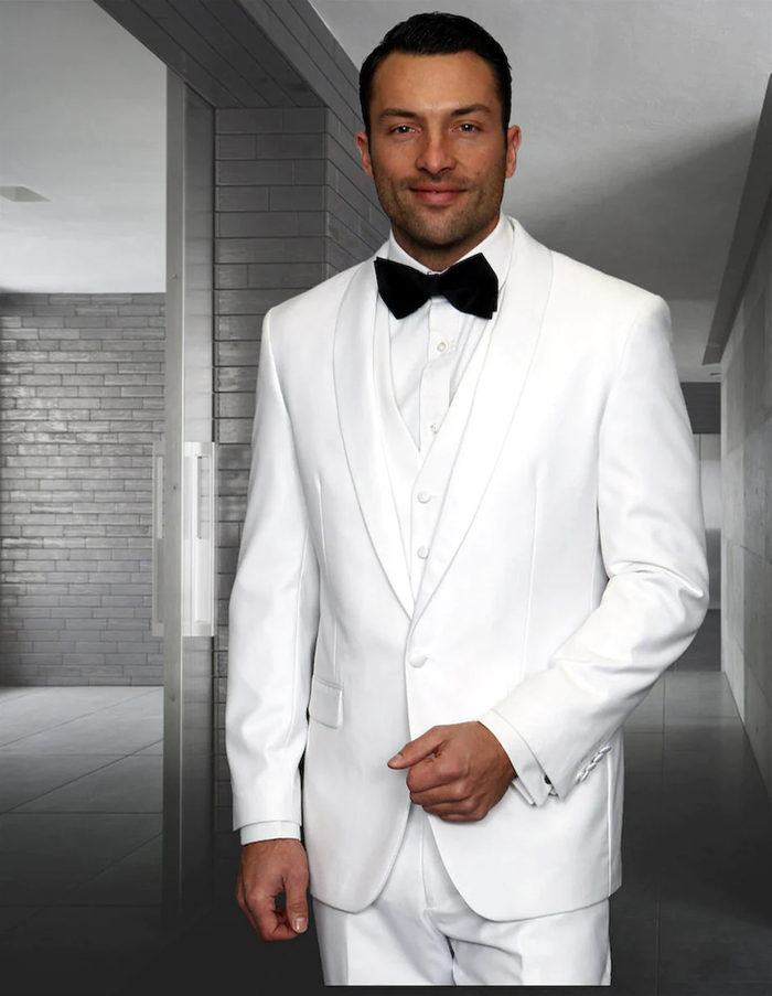 White Prom Suit - White Prom Tuxedo  - White Wedding  Shawl Prom  Tuxedo White and Silver Prom Dress