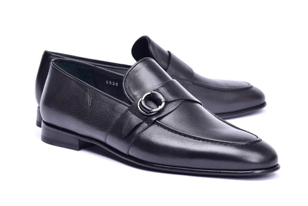 Corrente 6628 Leather Slip-On Side Buckle Loafer - Black - Black - Size 13