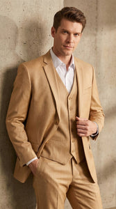 Men’s Camel Khaki Bronze Sharkskin 3-Piece Suit – Modern Wedding, Business and Formal Suit with Matching Vest