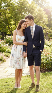 Men’s Dark Navy Blue Pinstripe or Black Pinstripe  Summer Business Suit with Shorts Pants Set – Sport Coat Style Formal and Casual Outfit