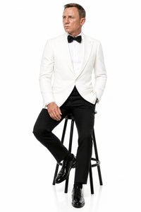 Men’s Pure White Dinner Jacket Blazer – James Bond Style Formal Tuxedo Blazer for Wedding, Black Tie & Evening Wear