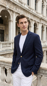 Men’s Navy Blue Club Blazer with Gold Buttons – Ted Lasso Inspired Classic Sport Coat