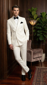 Men’s ivory Cream Double Breasted Suit – Classic Formal Tuxedo Style Suit for Weddings off White Color