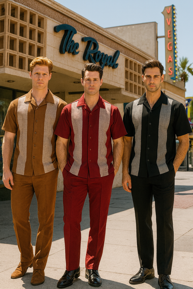 Men’s Cognac Tan Two-Piece Outfit – Short Sleeve Button-Up Shirt and Pants Set