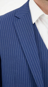 Men’s Royal Blue Pinstripe Three Piece Suit – Classic Formal 3PC Business and Wedding Suit Indigo Teal Saphire Pinstripe