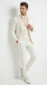 Vinci Men’s Ivory Three Piece Suit – Ivory 3PC Formal Wedding Suit for Groom, Prom and Black Tie Events