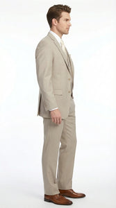 Men’s Tan Pinstripe Three Piece Suit – Classic Fit Pleated Pants  Tan Sand Beige Wedding, Church Shadow Ton on Tone  Business Suit for Men