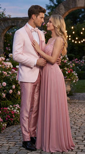 Men's Light Pink 3 Piece Tuxedo Suit Set | Shawl Lapel Formal Wedding Prom Dinner Suit in Rose Gold Color