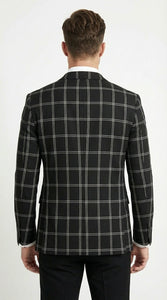 Men’s Black Windowpane Check Blazer – Black Plaid Formal Blazer Jacket for Business, Wedding and Smart Casual Style
