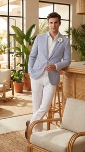 Mens Blue Seersucker Blazer – Lightweight Striped Summer Sport Coat Casual Smart Formal Jacket
