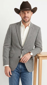Men’s Light Grey & Black Herringbone Western Blazer – Cowboy Sport Coat Jacket