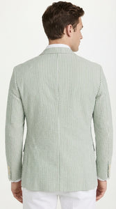 Mens Sage Green Seersucker Blazer – Lightweight Striped Summer Sport Coat Casual Smart Formal Jacket