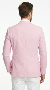 Mens Pink Seersucker Blazer – Lightweight Striped Summer Sport Coat Casual Smart Formal Jacket