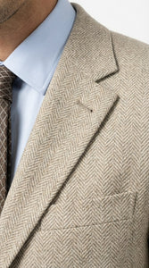 Men’s Light Tan Tweed Suit – Classic Beige Two Piece Suit, Herringbone Formal Wear, Vintage Style Business & Wedding Outfit for Men
