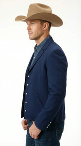 Mens Navy Blue Western Blazer Set – Cowboy Style Jacket and Pants Outfit Classic Country Western Blazer