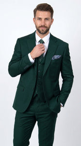 Men’s Stacey Adams Designer Hunter Green 3 Piece Suit – Two Button Vested Classic Wedding, Prom & Formal Suit