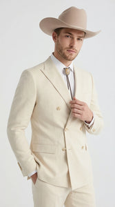 Men’s Tan Linen Cowboy Suit, Double Breasted Western Wedding Formal Western Suit Country style in Beige Tan Color