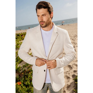 Mens Double Button Faux Suede Blazer - Off White