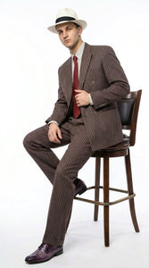 Men’s Brown Pinstripe Bonnie and Clyde Costume Suit – Vintage Gangster 1920s Outfit for Party, Halloween and Themed Events