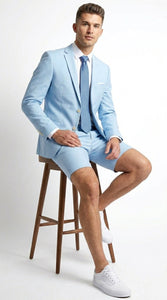 Men’s Light Blue Suit with Shorts – Casual Summer Blazer and Shorts Set for Wedding, Party and Smart Casual Wear