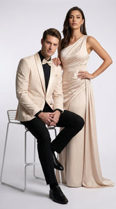 Men’s Champagne Tuxedo Dinner Jacket with Black Pants – Shawl Lapel Wedding, Prom and Formal Blazer