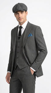 Men’s Thomas Shelby Peaky Blinders Gray Wool Suit Out fit Charcoal Grey Pinstripe 3-Piece  Vintage 1920s Suit
