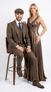 Peaky Blinder Men’s Brown Tweed 3-Piece Suit – Vintage Wedding, Business and Formal Suit with Matching Vest and Pants