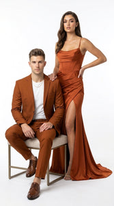 Men’s Burnt Orange Modern Fit Suit – Slim Fit Wedding, Prom and Formal 2-Piece Suit Copper Brick Color