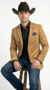 Men’s Camel Suede Cowboy Blazer with Elbow Patch – Camel Western Style Suede Sport Coat for Casual