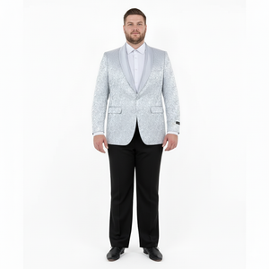 Big and Tall Men’s Silver Gray Paisley Tuxedo Jacket – Satin Shawl Lapel Blazer for Weddings, Proms, and Formal Events