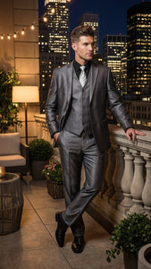 Mens Charcoal Gray Suit With Sheen -  | Shiny Texture Fabric Three Piece Wedding and Party Business