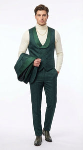 Mens Hunter Green Wedding Tuxedo Suit – Paisley Pattern Three Piece Formal Suit Set with Shawl Lapel for Groom, Prom in Emerald green