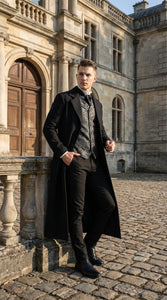 Men’s Matrix Neo Inspired Black Wool Duster Coat – Long Gothic Victorian Full Length Overcoat