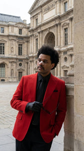 Men’s Red Blazer with Black Pants – Celebrity Inspired Wedding, Prom & Party Suit