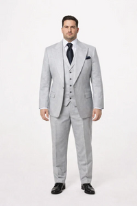 Suits With Baggy Pleated Pants - Wide Leg Pants 100% Wool - Classic Fit in Grey One Button 3 Piece Suit by Rossiman