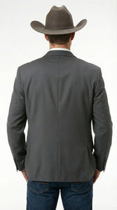Mens Charcoal Grey Three Buttons Western Blazer – Classic Fit Cowboy Style Three Button Formal Dress Jacket