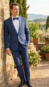 Men’s Indigo Sapphire Royal Blue Tuxedo Suit Set, Classic Formal Wedding Prom Dinner Jacket Tux Light Blue Cobalt Color