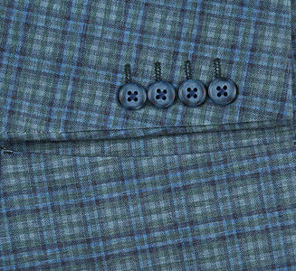 Half Canvas Slim Fit Blazer in Green Blue Check