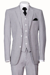 Mens 2 Button Vested Summer Seersucker Suit in Black