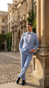 Men’s Powder Blue 2 Piece Tuxedo Suit – Light Blue Wedding Prom Tux with Matching Pants Light Baby Blue