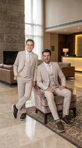 Dad & Son Matching Beige 3-Piece Suits – Father and Son Wedding Formal Suits in Tan Color