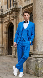 Tazzio Men’s French Color Royal Blue Peak Lapel Skinny Fit Suit – 2-Piece Wedding, Prom & Formal Suit indigo Cobalt Blue