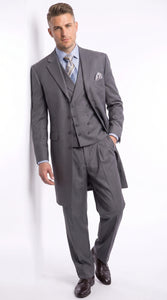 Men’s Grey 4-Button Zoot Suit – Four Buttons 3-Piece Fashion Suit with Double-Breasted Vest and Pleated Pants