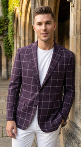 Men's Purple Windowpane Sport Coat – Classic Fit Plaid Blazer Jacket for Business, Wedding & Casual Wear