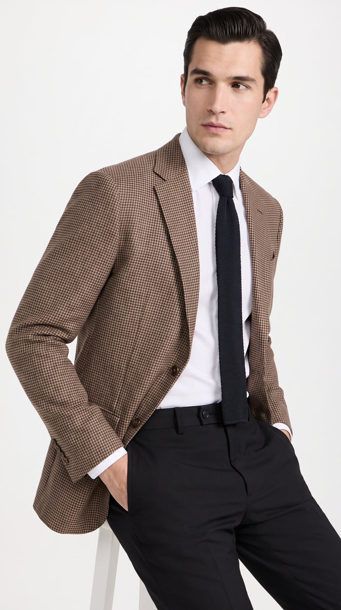 Men’s Vintage Brown Houndstooth Blazer – 1950s Coffee Check Sport Coat