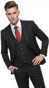 Men’s Gomez Addams Black Pinstripe 3 Piece Suit – Vintage Gangster Gothic Style Suit