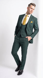 Mens Vitali 3 Piece Suit W/Scoop Vest Hunter Green 3-Piece Suit –, Big Peak Lapel  Vest and Pants  Modern Fit Two Buttons